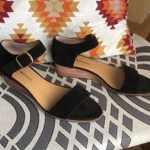 Lucky Brand Wedge Sandals Black Suede 9.5